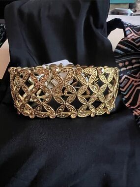 Monet Gold Plated Basket Weave Broad Stretch Bracelet